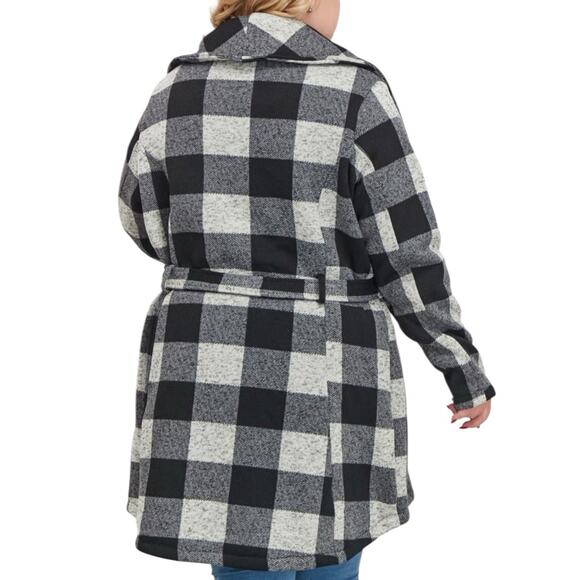 STEVE MADDEN Women Trench Coat Sz 3XL Buffalo Check Plaid Tie Waist Cozy Classic - Picture 2 of 12